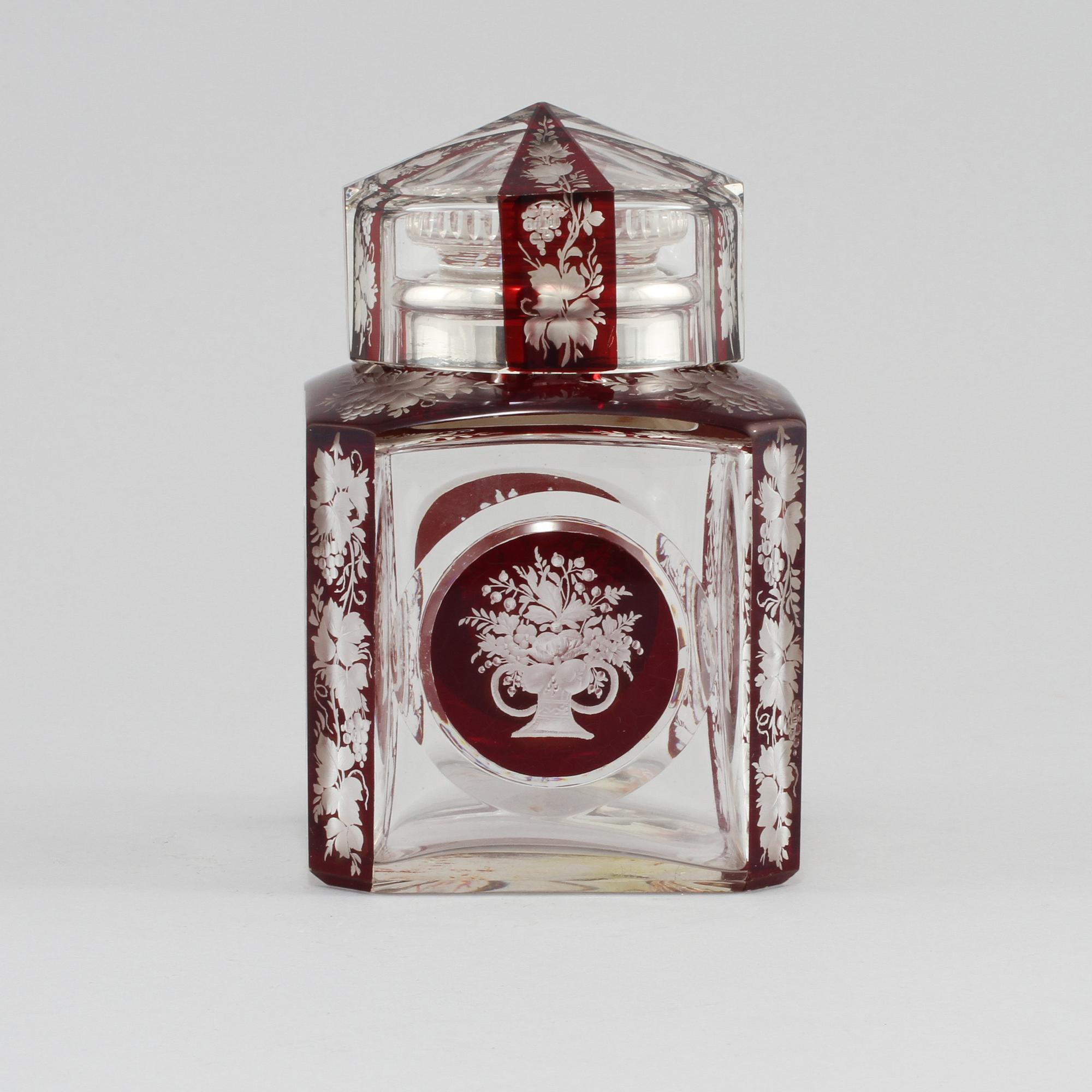 KARAFF, glas och silver, J H Werner, Berlin, omkring år 1900.