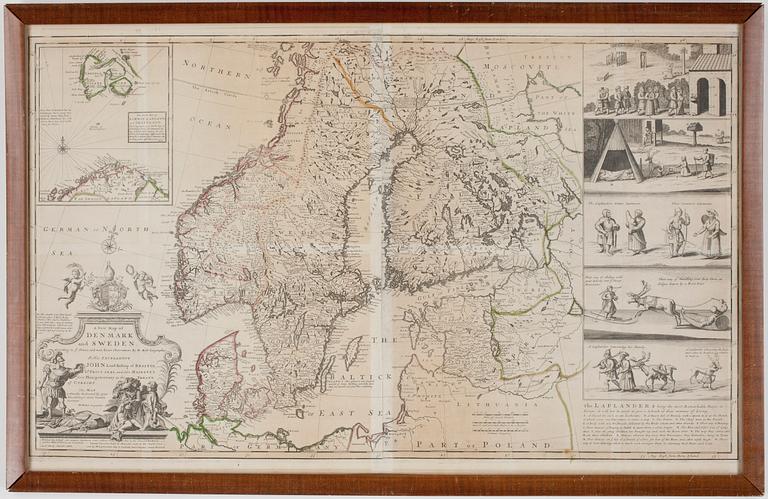 HERMAN MOLL, efter, karta, etsning, delvis handkolorerad.