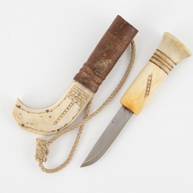 Knife, kuksa, and spoon, signed by, among others, Nikolaus Fankki.