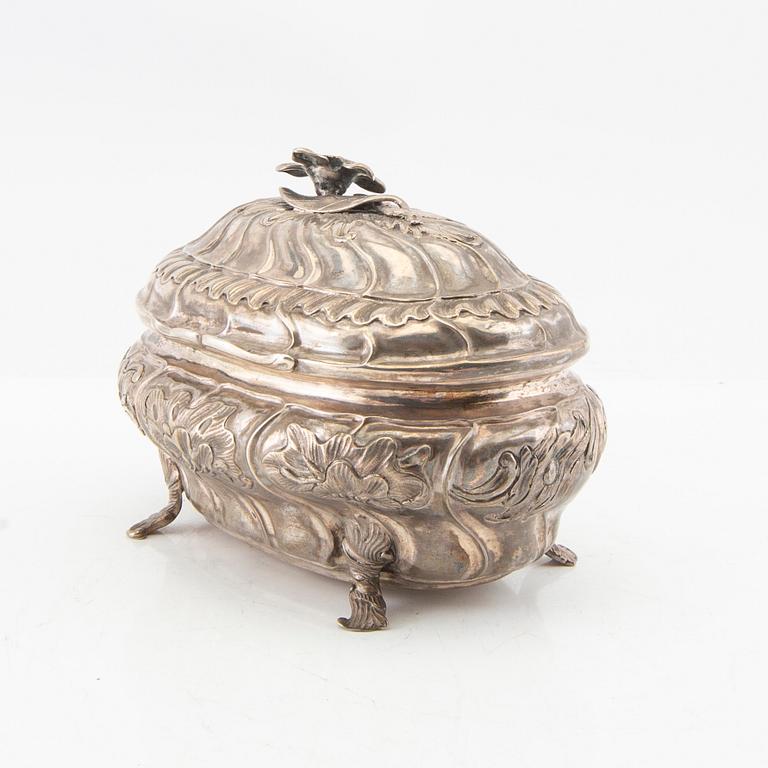 Sugar box, silver, Rococo, mid-18th century.