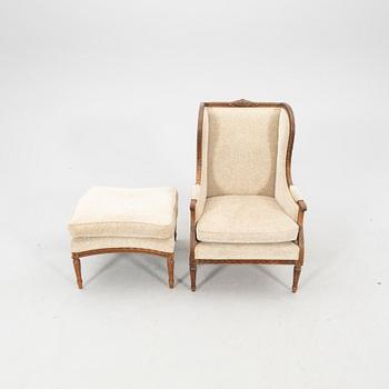 Armchair with footstool Louis XVI style early 20th century.