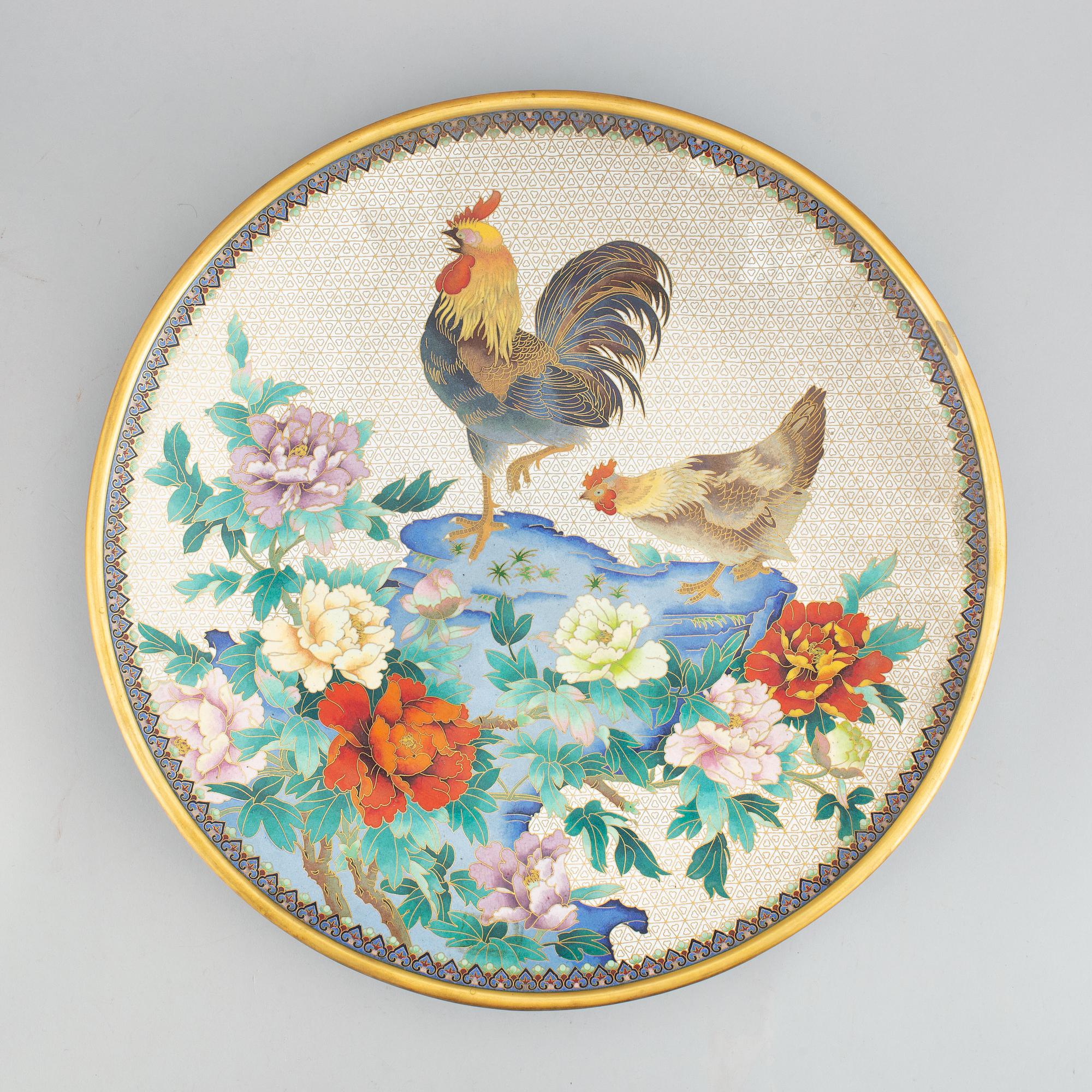 A large Chinese cloisonne dish, 20th century.
