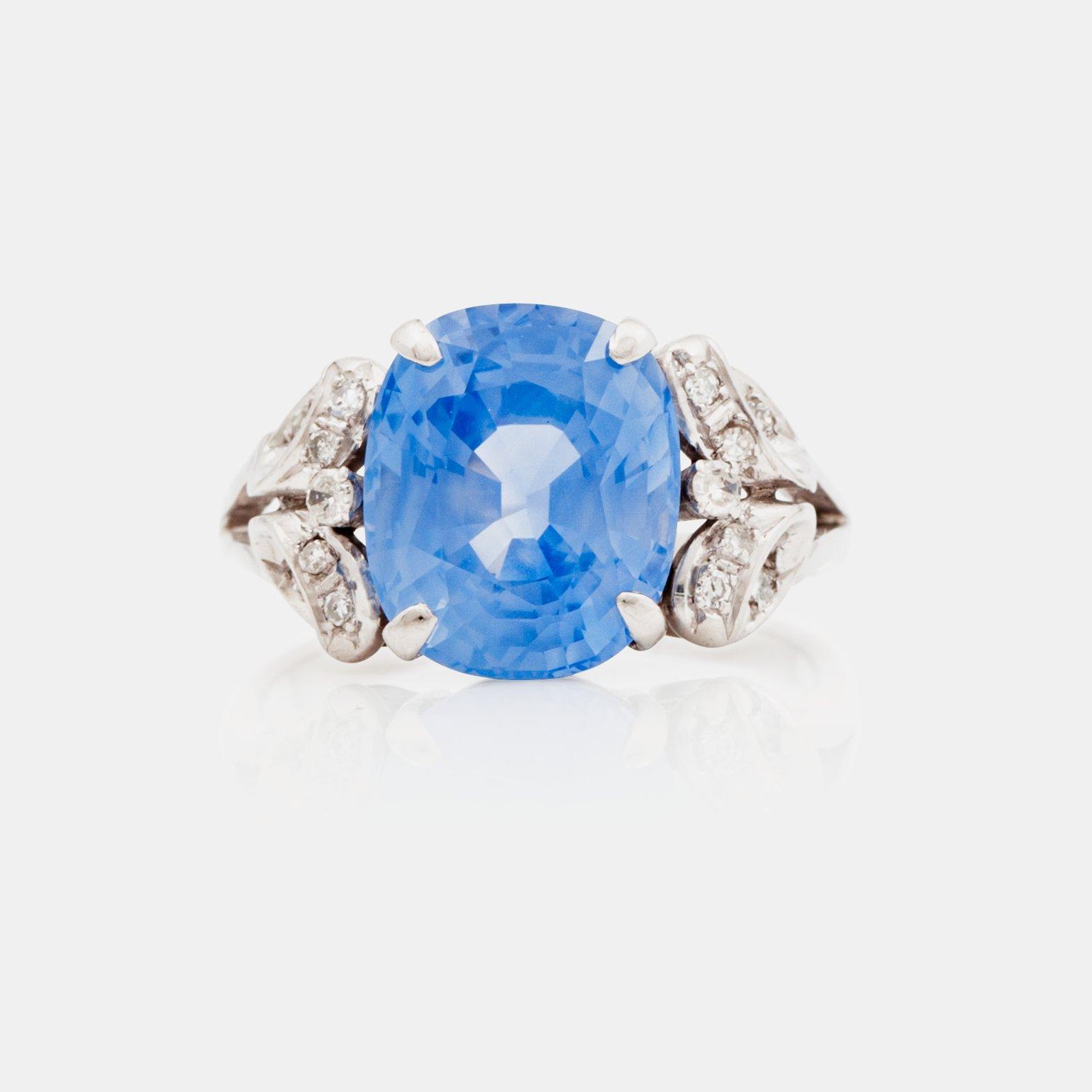 A circa 6.50 ct untreated sapphire (probably Ceylon) and single-cut diamond ring.