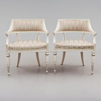 KARMSTOLAR, 1 par, gustaviansk stil, omkring år 1900.