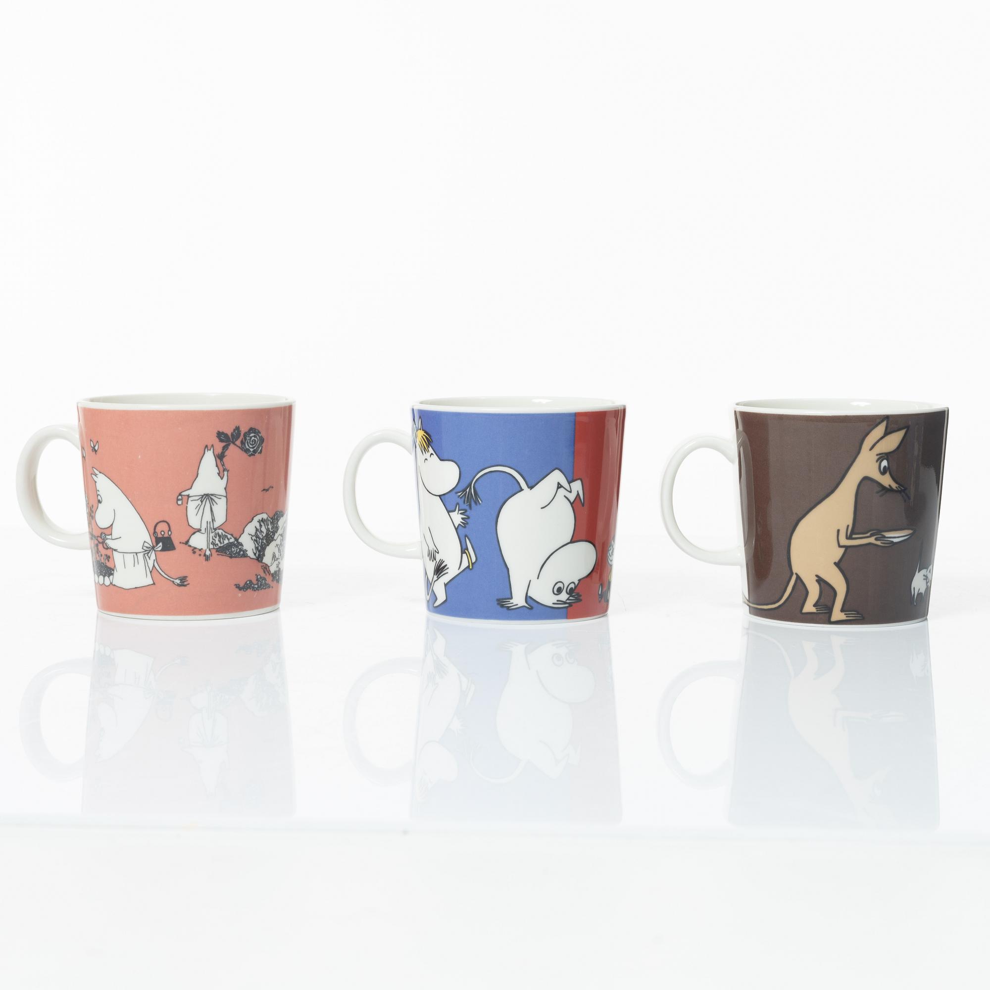 Arabia, seven Moomin mugs, Finland.