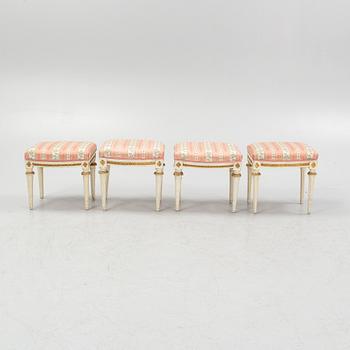 An assembled suite of four late gustavian stools by J. Lindgren and E. Ståhl, Stockholm circa 1800.