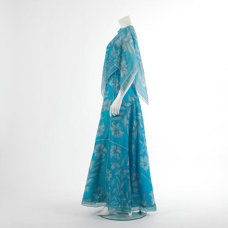 EMILIO PUCCI, a silk turquise evening dress, from the 1960s, size 12.