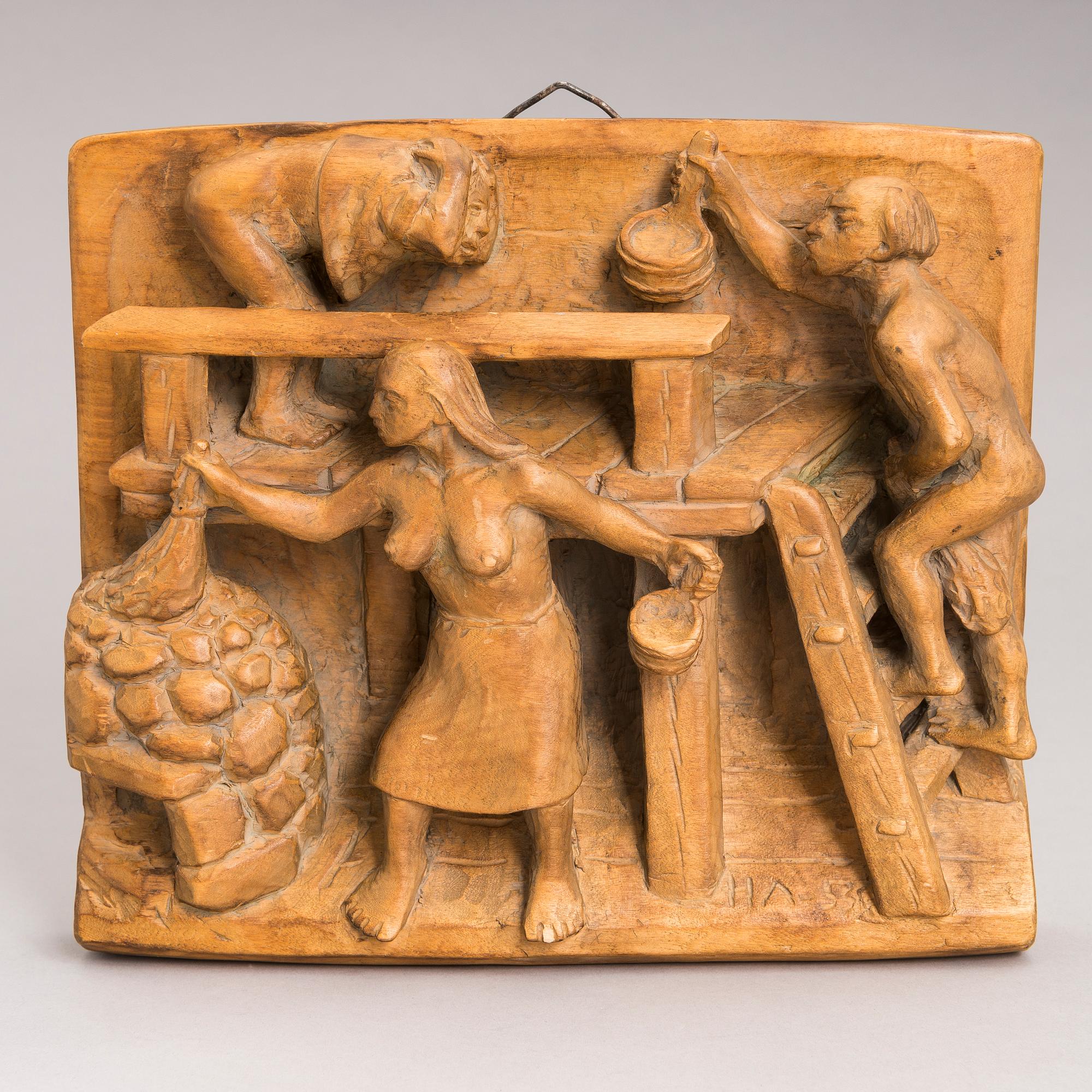 HANNES AUTERE, relief, wood, signed and dated 1955.