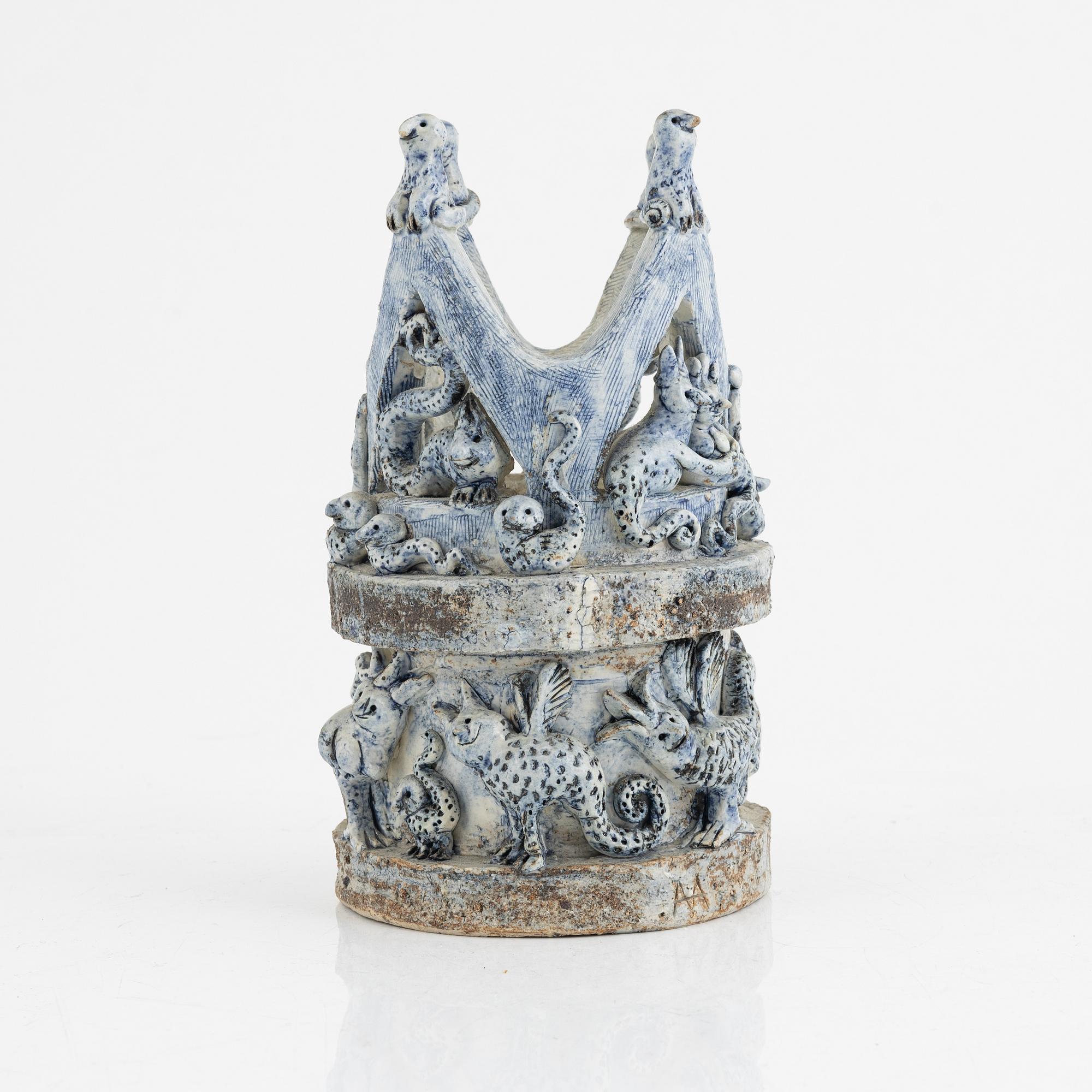 Astrid Anderberg, a stoneware sculpture/candle holder, Sweden, signed.