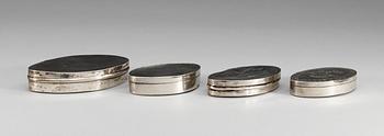 DOSOR, fyra stycken, silver. 1800-tal.