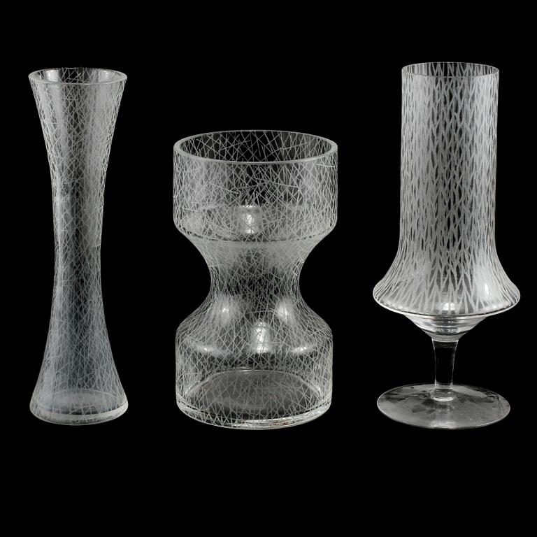 VASER, 3 st, glas,  Bengt Orup, Johansfors, 1900-talets andra hälft.