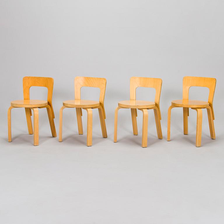 Alvar Aalto, children's chairs, model N65, for Artek, late 1990s.