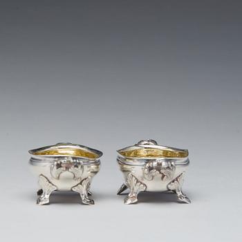 A mached pair of Swedish Rococo parcel-gilt silver salt-cellars, mark of Johan Bergengren, Kristianstad 1777 and 1780.