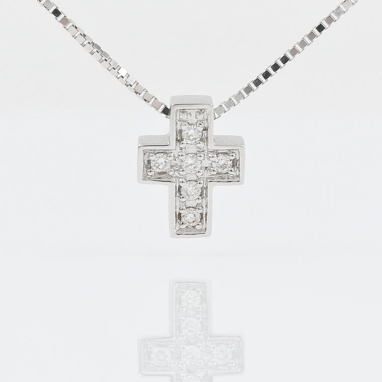 HÄNGE med kedja, Bliss, Italien, 18K vitguld med diamantsatt kors ca 0.06ct.