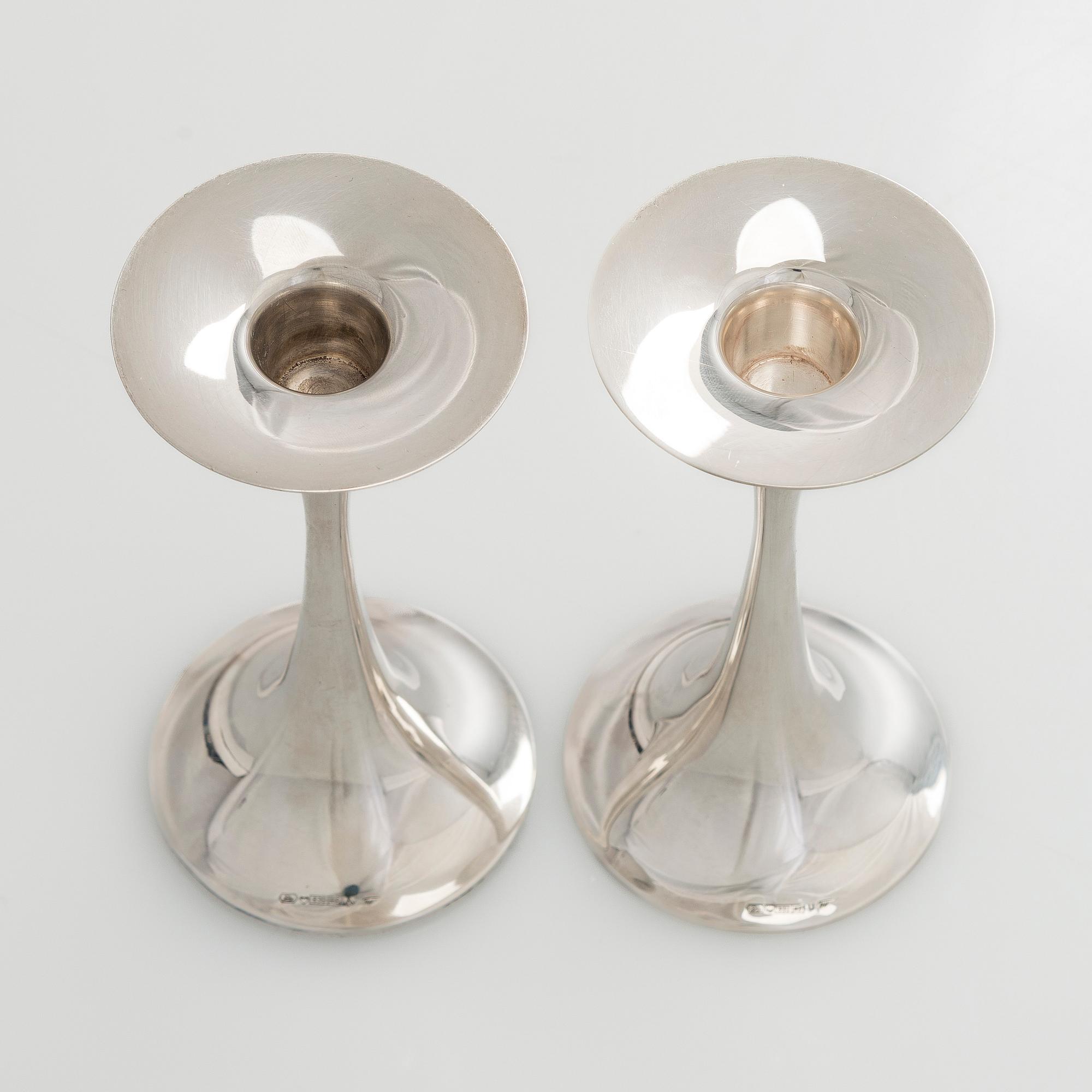 Tapio Wirkkala, ljusstakar, 2 st, silver, "Trumpetti", Kultakeskus, Tavastehus 1989-1994.