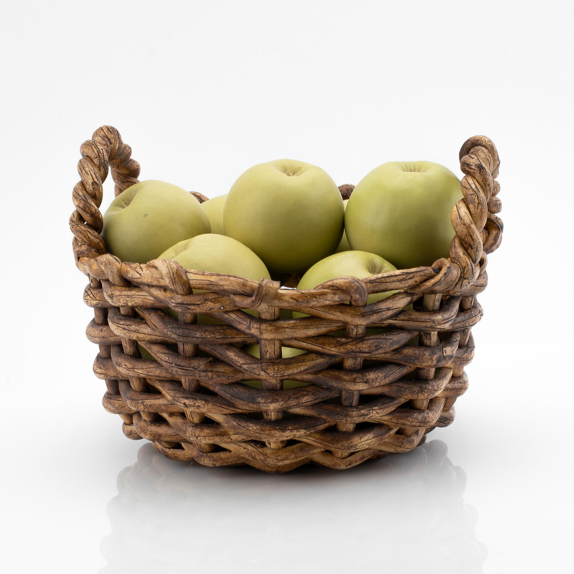 Ingrid Herrlin, a stoneware basket with green apples, own workshop.
