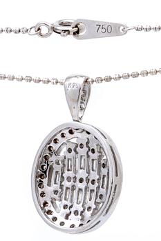 Pendant and chain, 18K whitegold, brilliant and baguette-cut diamonds approx 0,75 ct in total.