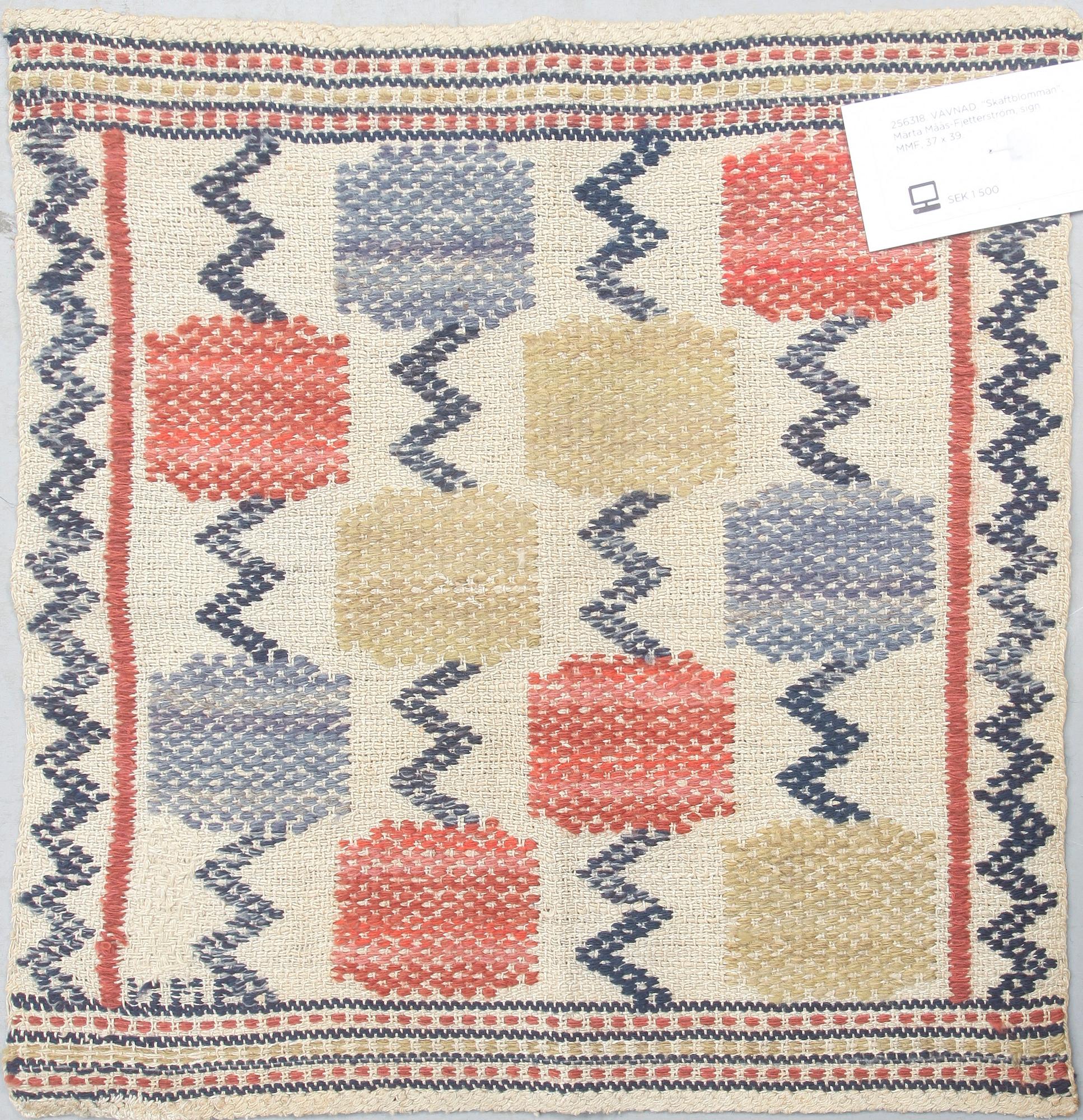 VÄVNAD. "Skaftblomman", Märta Måås-Fjetterström, sign MMF, 37 x 39.