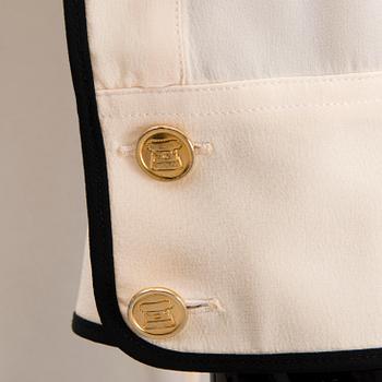 Two Chanel Crepe de Chine Cream Coloured Silk Blouses.