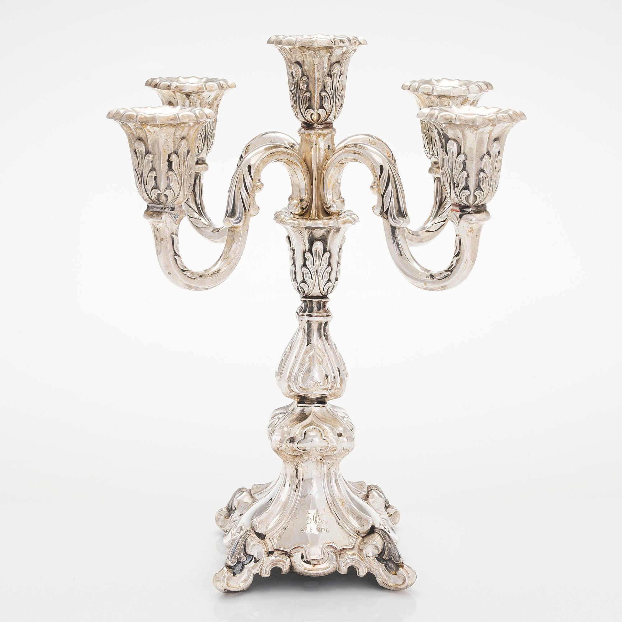 Kandelaber, silver, Auran Kultaseppä Oy, Åbo 1975-76.