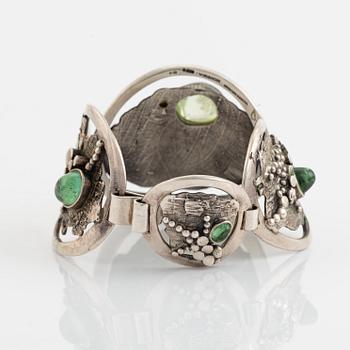 Valdres Solvsmie, silver and cabochon cut tourmaline bangle, Norway.