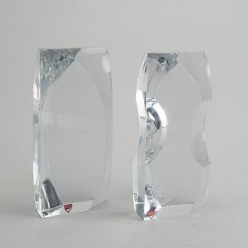 SVEN PALMQVIST, a pair of signed glass sculptures Orrefors late 20th century.