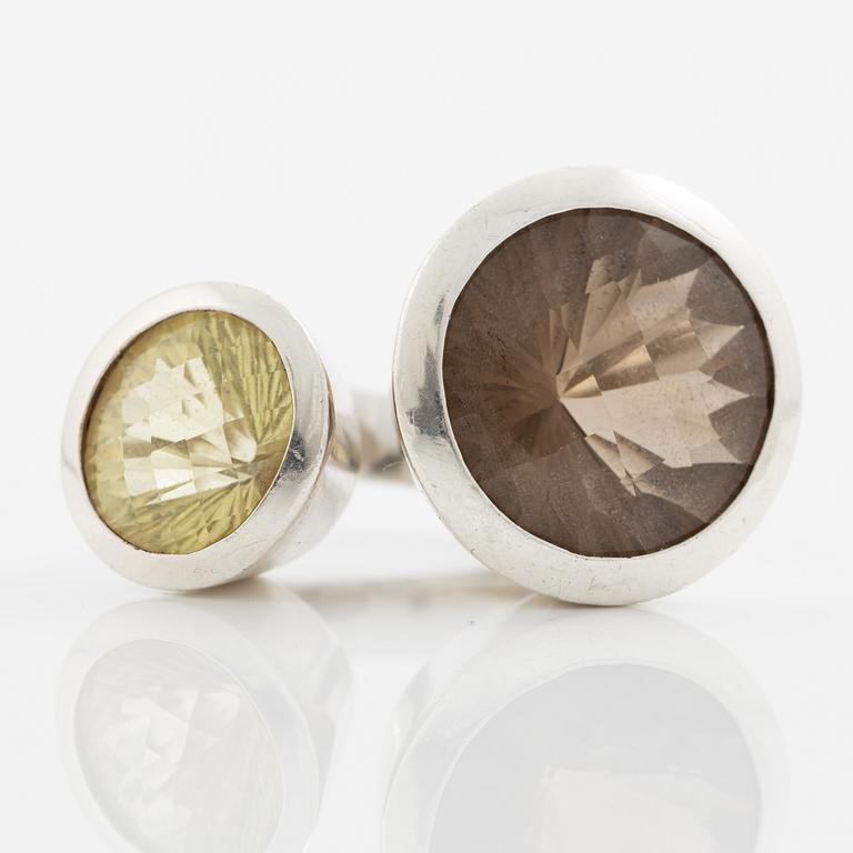 Ring, silver med citrin och rökkvarts.