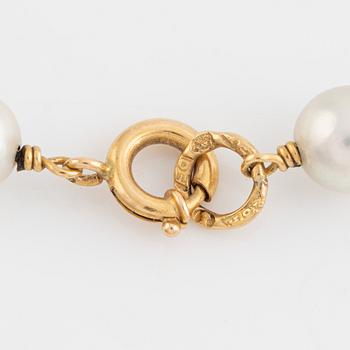 Collier, brosch samt ett par örhängen, guld samt pärlor.