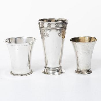 Three silver beakers, including CG Hallberg, Stockholm, 1927.