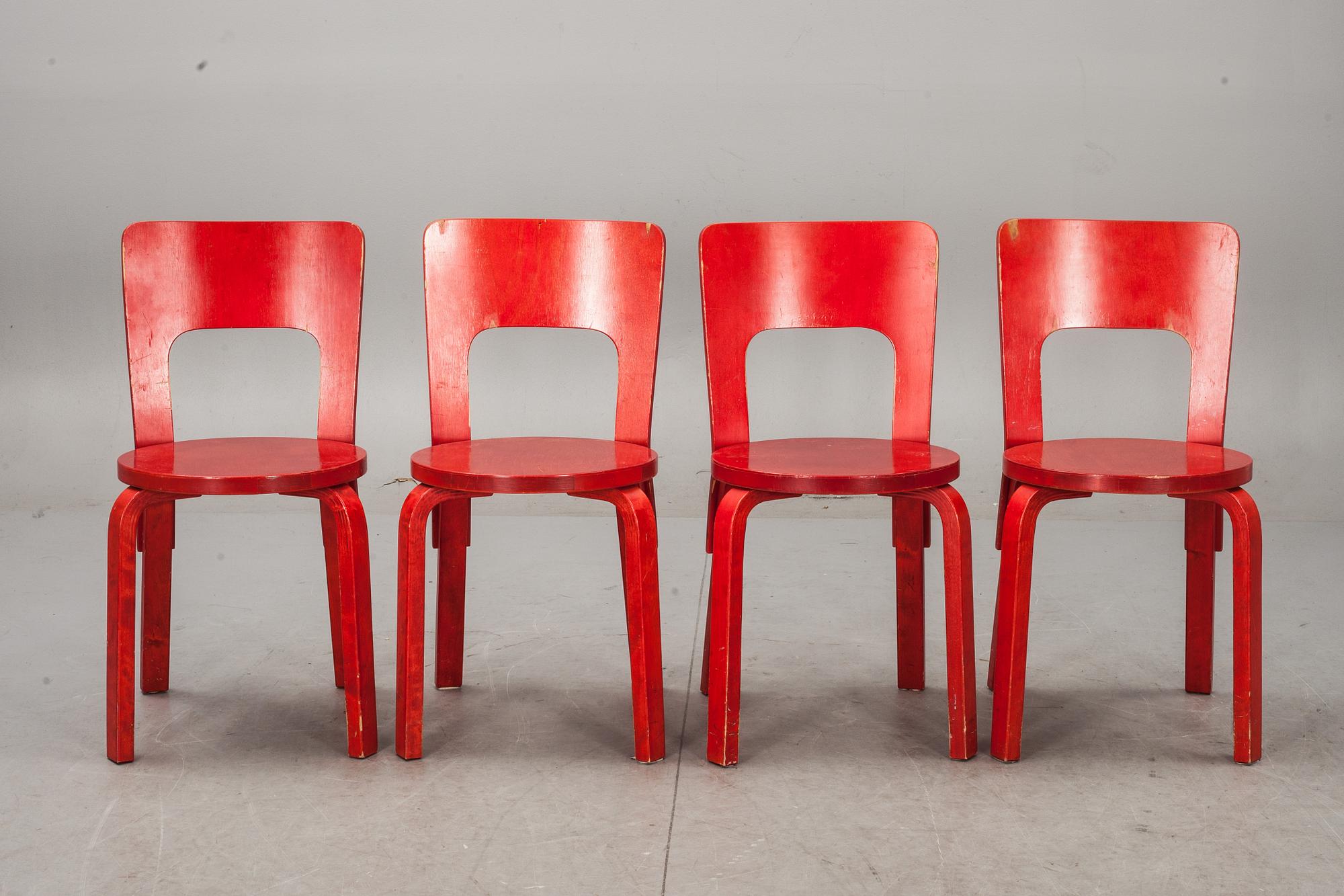 STOLAR, 4 st, modell 66, Alvar Aalto, Artek, 1900-talets senare hälft.