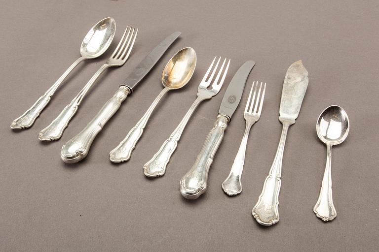 A Swedish 20th century 96 pcs of silver cutlery, different makers and dates, total weight ca 4820 gr.