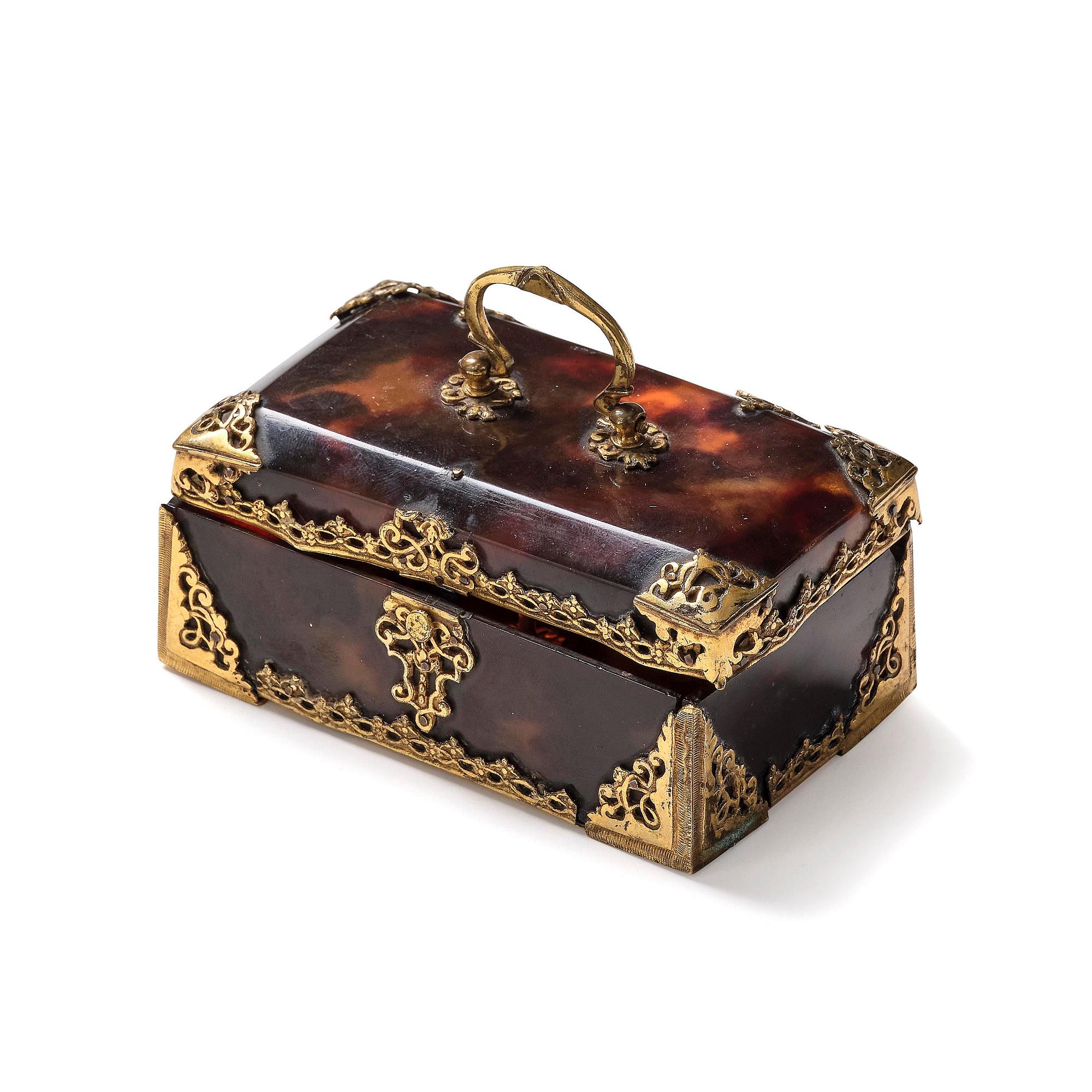 A baroque tortoise and gilt brass-mounted tobacco box, circa 1700.
