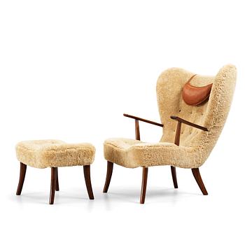 12. IB MADSEN & ACTON SCHUBELL, "Pragh", an easy chair and ottoman, Madsen & Schubell Co, Denmark 1940-50's.