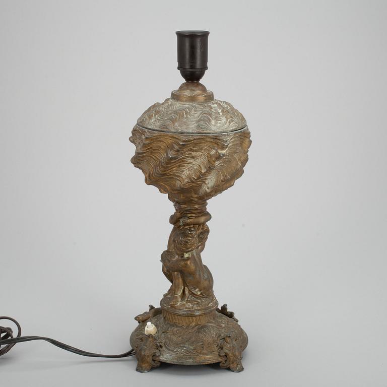 BORDSLAMPA, bronserad metallegering, 1800-talets slut.