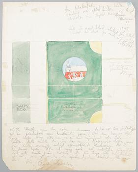 CARL LARSSON, letter with design for book cover in watercolour and pencil, signed Carl Larsson.