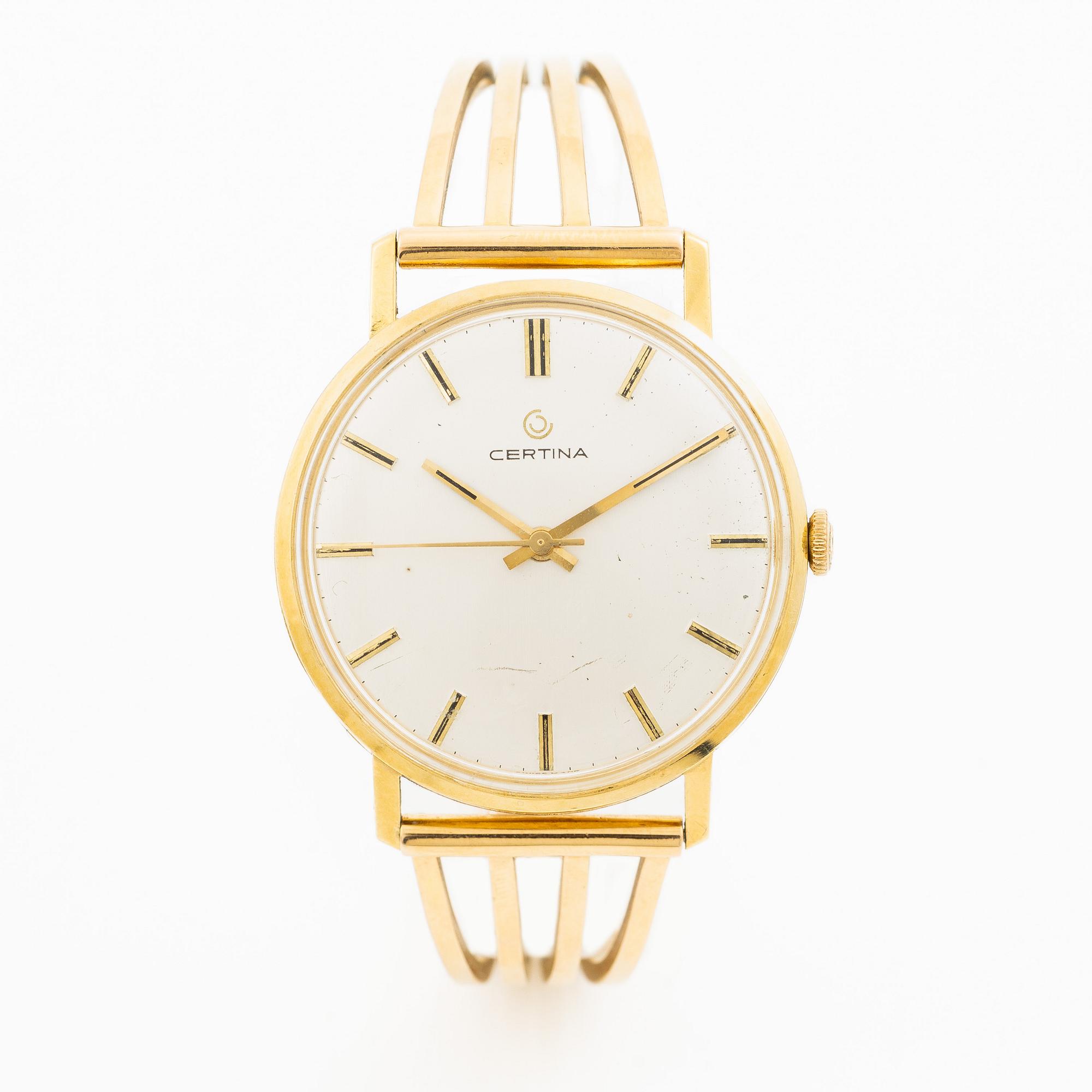 Certina, wristwatch, 18K gold, bracelet in 18K gold, 33.5 mm.