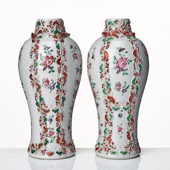 A pair of famille rose vases, Qing dynasty, Qianlong (1736-95).