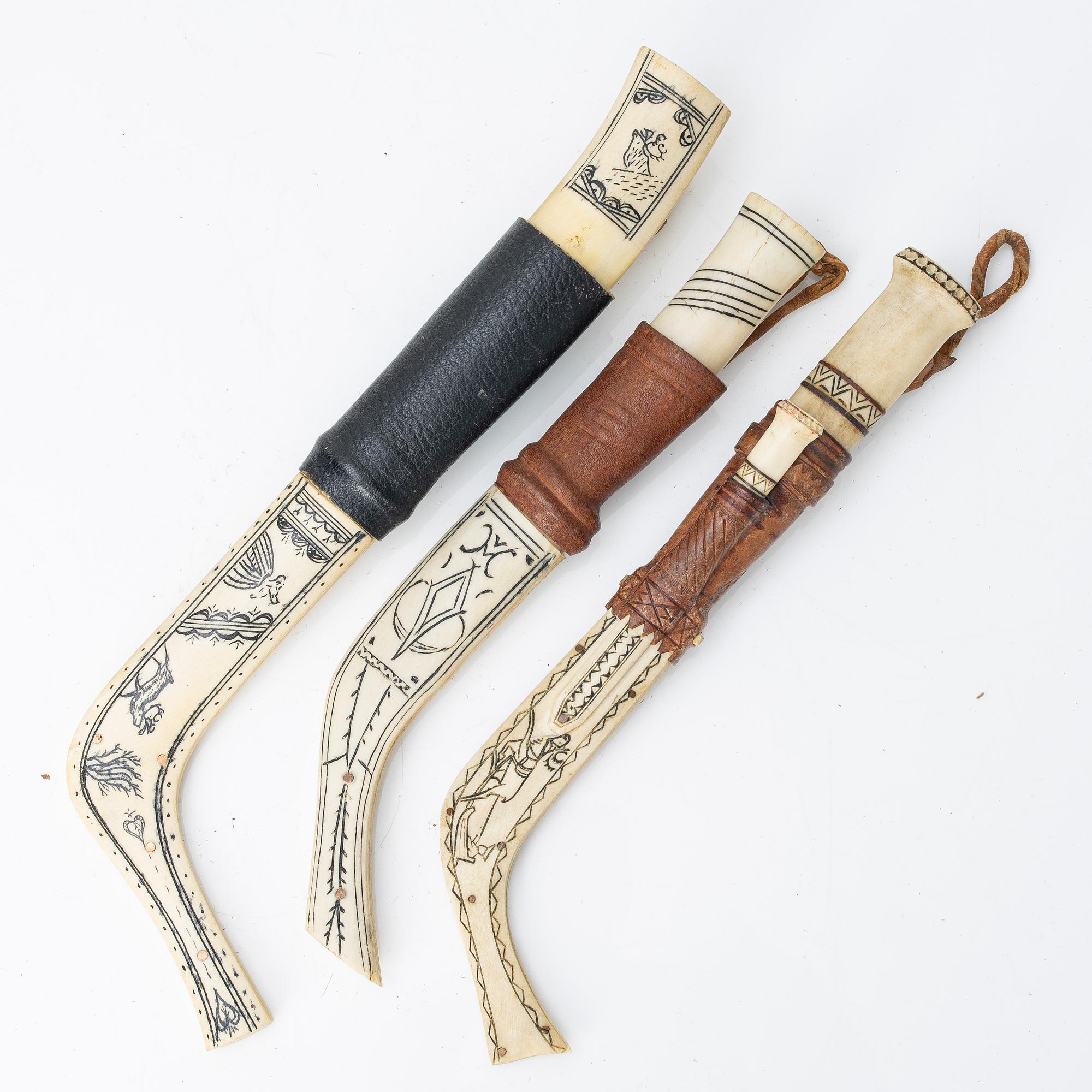 Nine half-horn knives, unidentified craftsman.