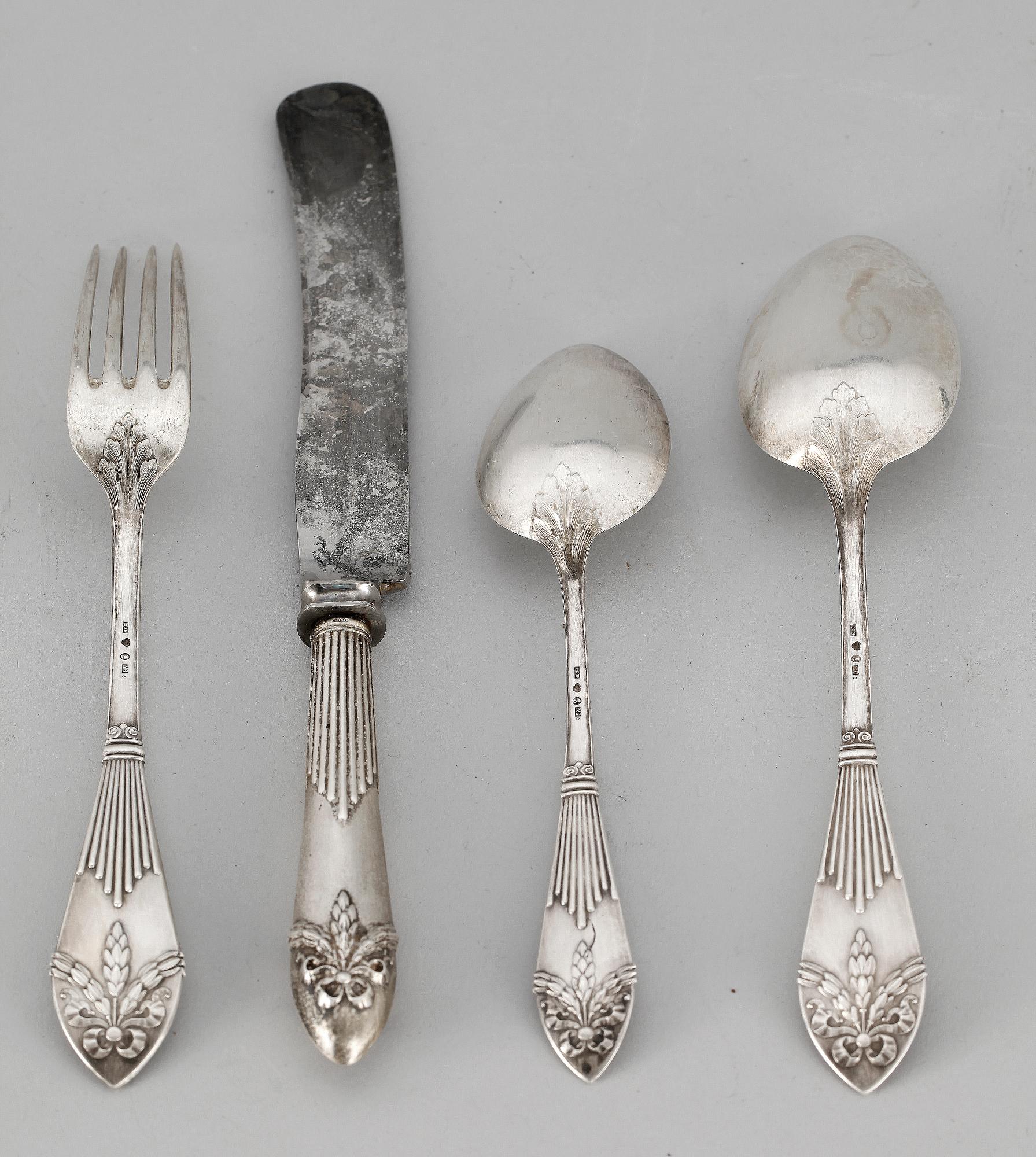 BESTICK, 4 st, silver CG Hallberg Stockholm 1901. Tot vikt ca 180 gram.