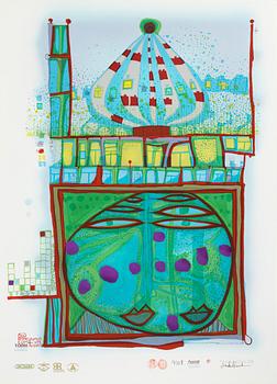 Friedensreich Hundertwasser, photo lithograph and silk screen with metal embossing, 1984. Signed and numbered 4378/10002.