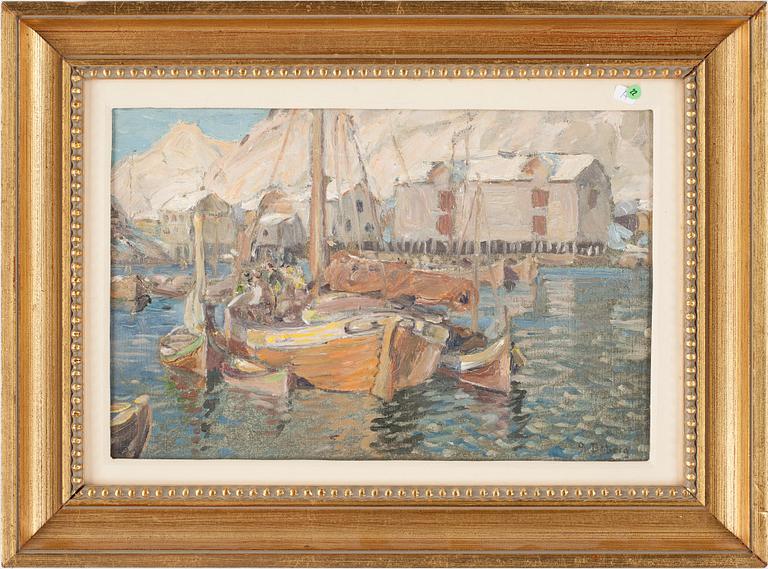 ANNA BOBERG. Olja på duk fäst på papp-pannå. Sign A. Boberg.