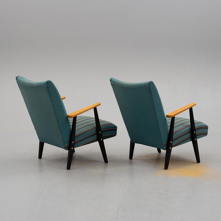 A pair of Swedish Modern beech easy chairs, 1950's.