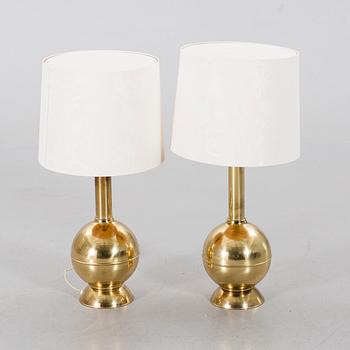 A pair of Danish brass table lamps, later part of the 20th century.