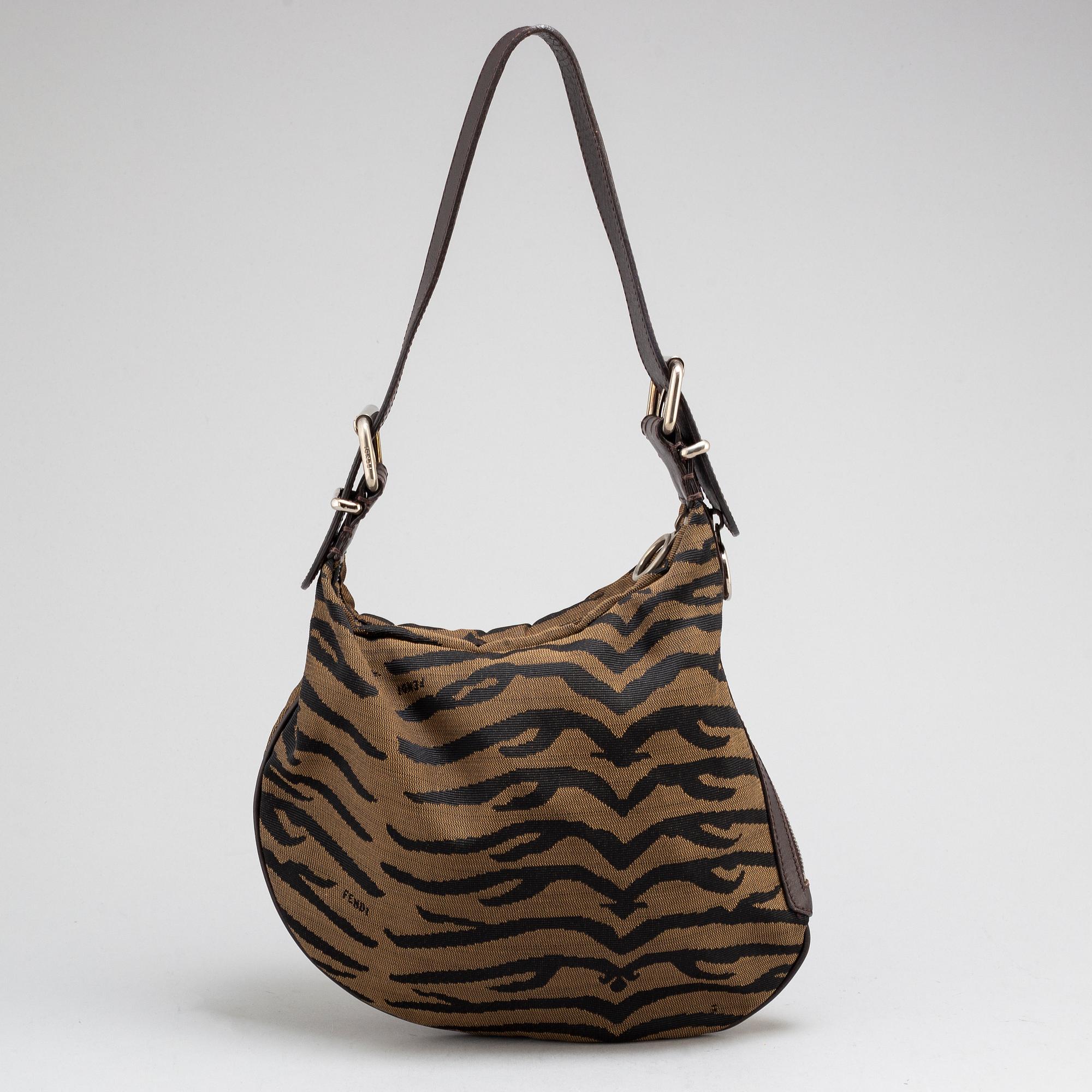 FENDI, Zebra-Printed Jacquard Oyster Bag.