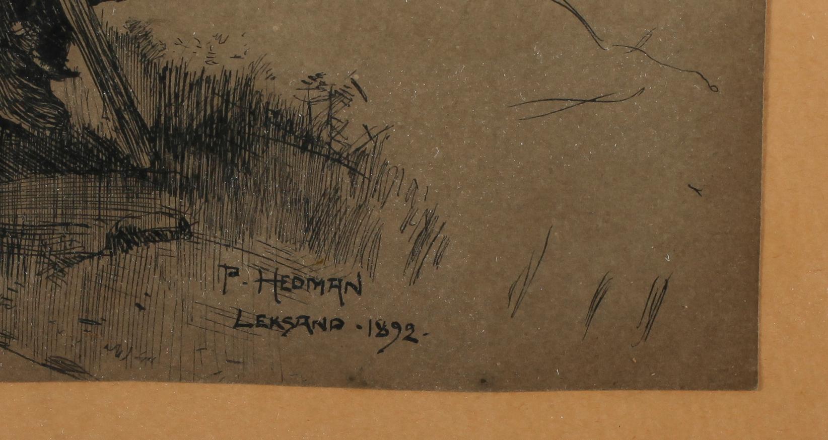 PELLE HEDMAN, tusch, signerad Leksand 1892.
