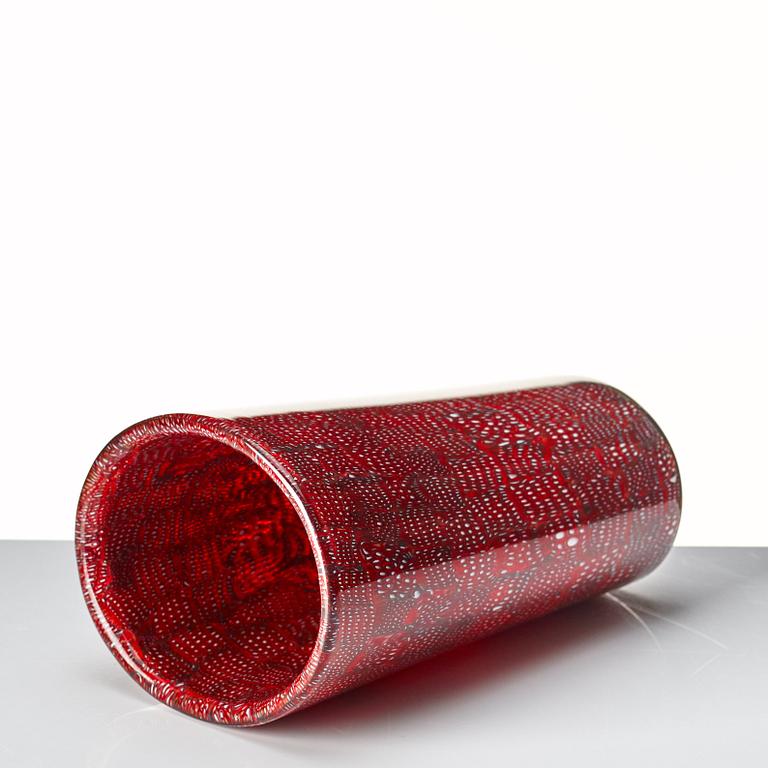 Paolo Venini, a red and opaque "Murrine a Puntini" vase, Venini Murano, Italy 1950-60's.