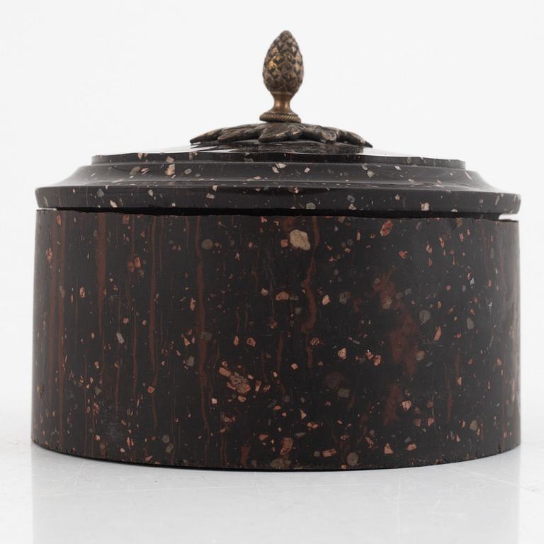 A Swedish Empire porhyry lidded butter box, first part 19th century.