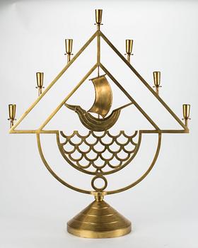 KANDELABER/LJUSSTAKE, mässing, Lars Holmström, Arvika. 1930-tal.