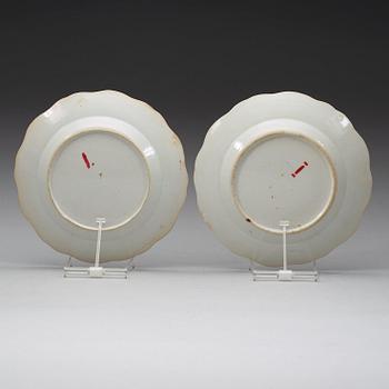 A pair of famille rose armorial dishes for Claes Alströmer, Qing dynasty, Qianlong (1736-95), ca 1770.