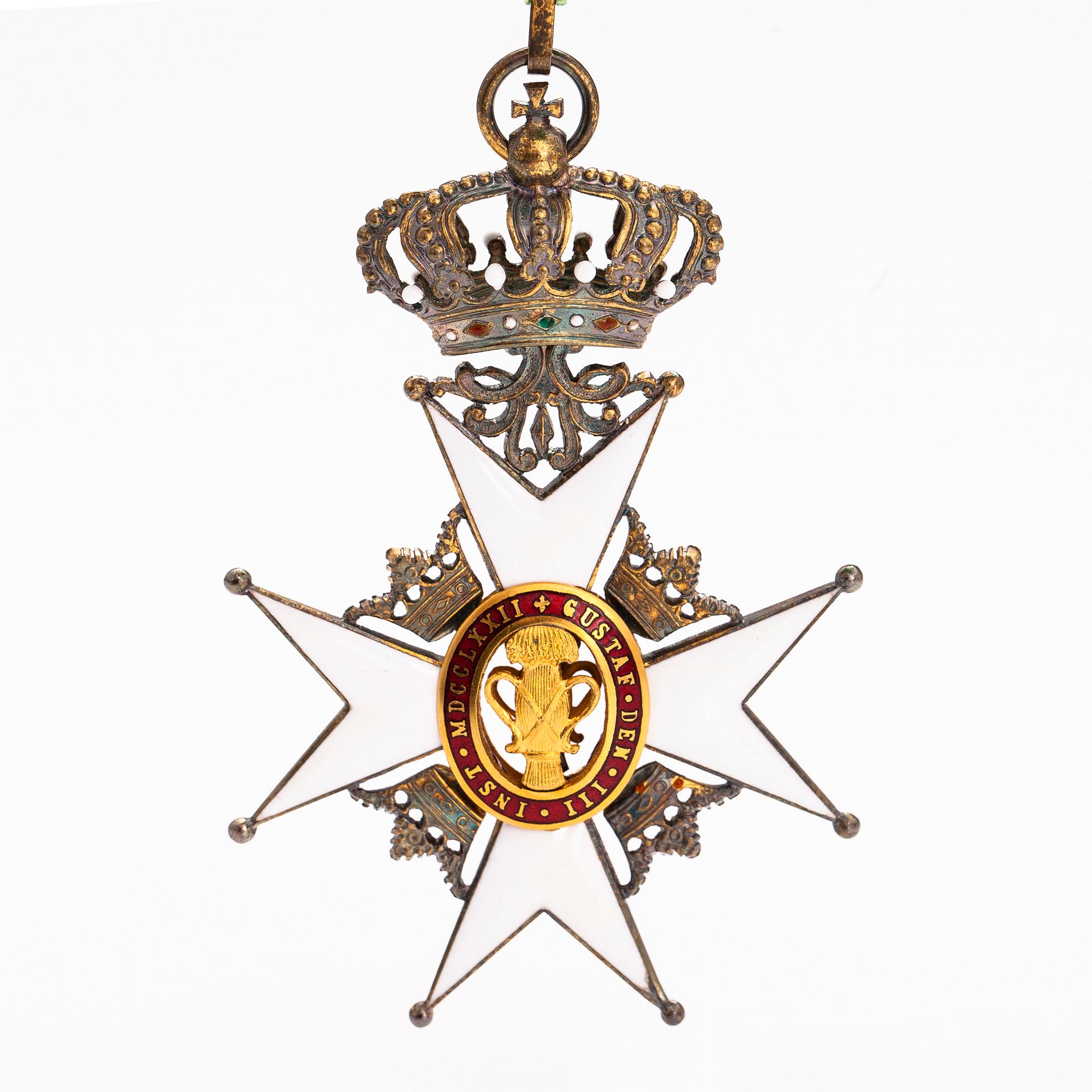 The Order of Vasa, commanders neck badge, gilded silver and enamel. CF Carlman, Stockholm.